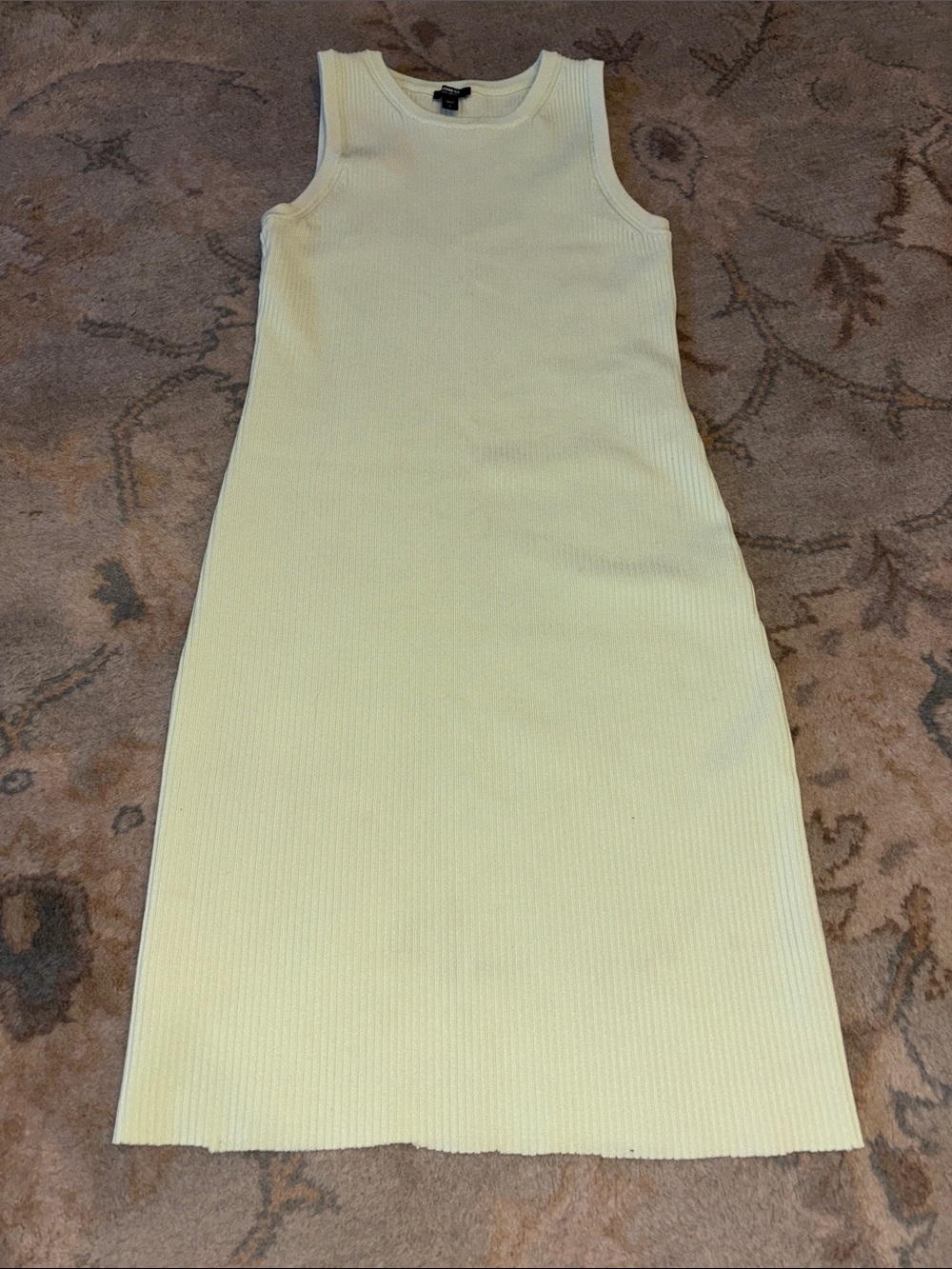 Express Pale Yellow Ribbed Sleeveless Midi Dress